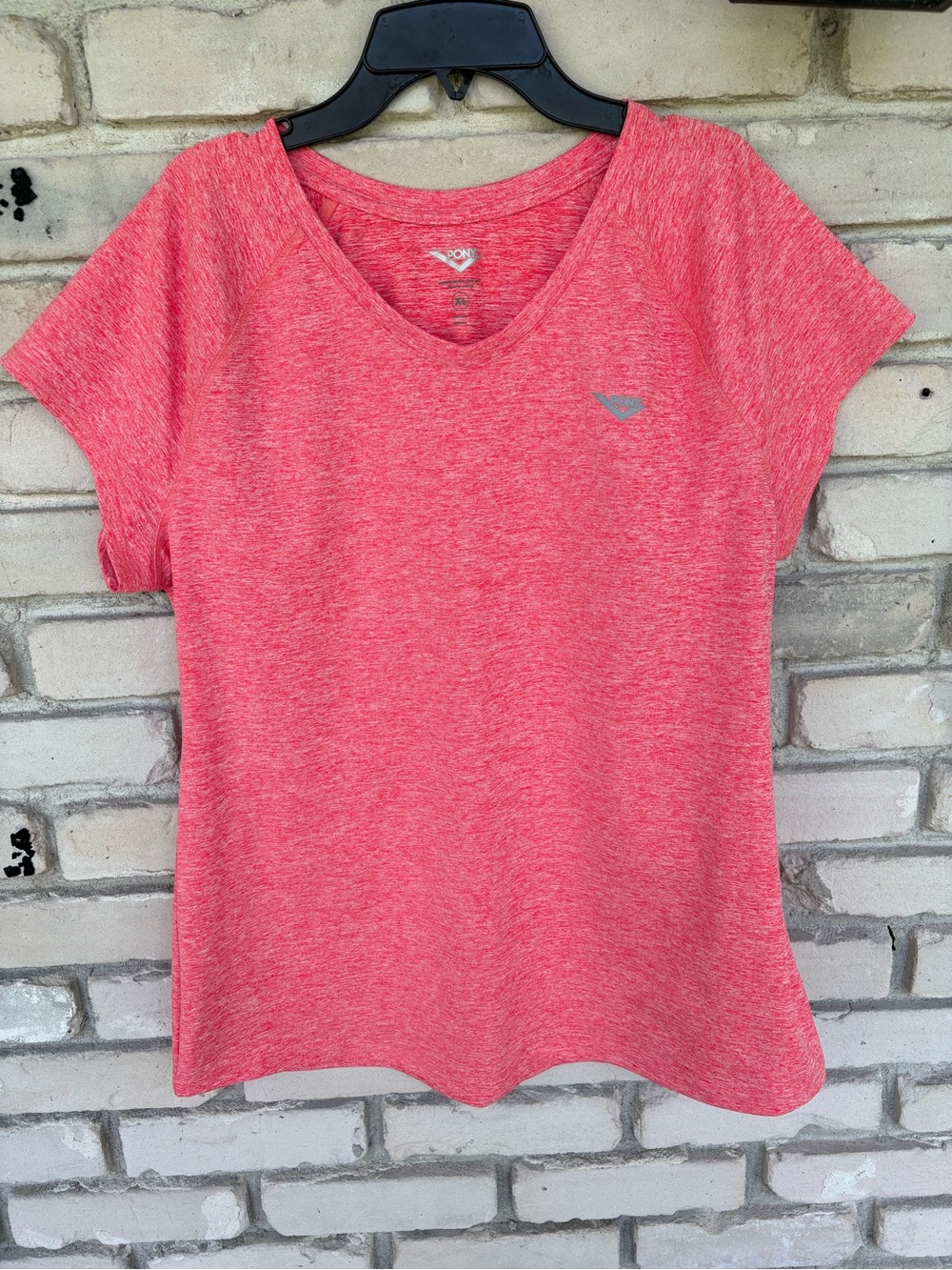 Pony Women's V-Neck Short Sleeve athletic Tee shirt in Coral Pink